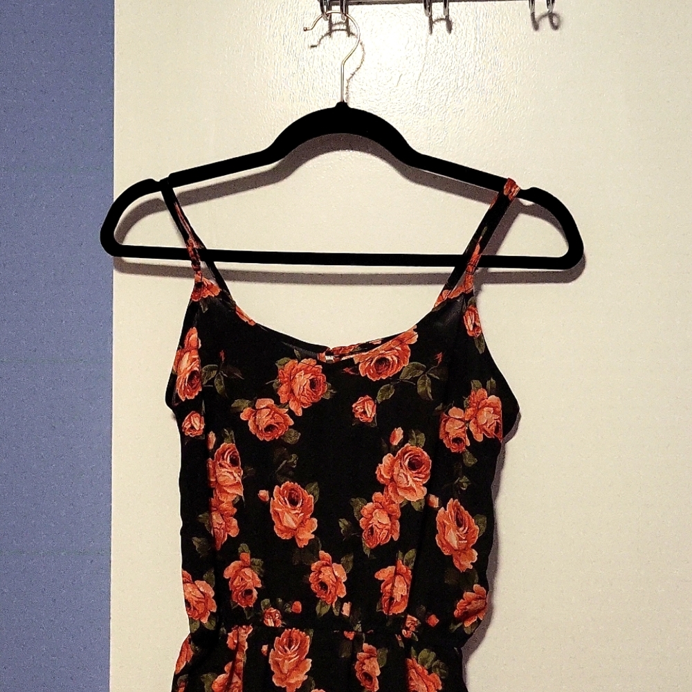 Black/Coral Floral Jumpsuit. Size: Small